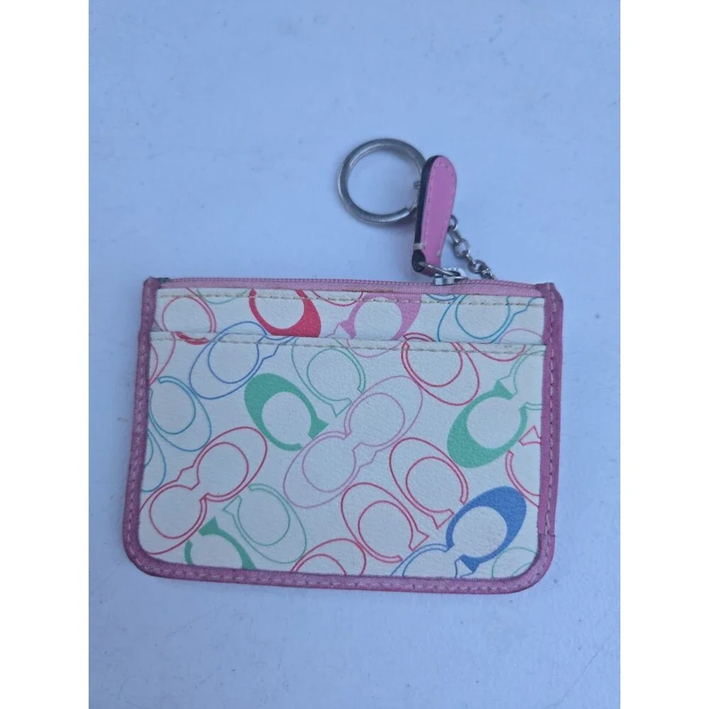 Coach Multicolor Floral Pattern Signature Print Coin Purse And Key Pouch